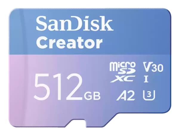 SanDisk Creator - Flashminnekort (microSDXC til SD-adapter inkludert) - 512 GB - A2 / Video Class V30 / UHS-I U3 - microSDXC UHS-I