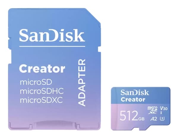 SanDisk Creator - Flashminnekort (microSDXC til SD-adapter inkludert) - 512 GB - A2 / Video Class V30 / UHS-I U3 - microSDXC UHS-I