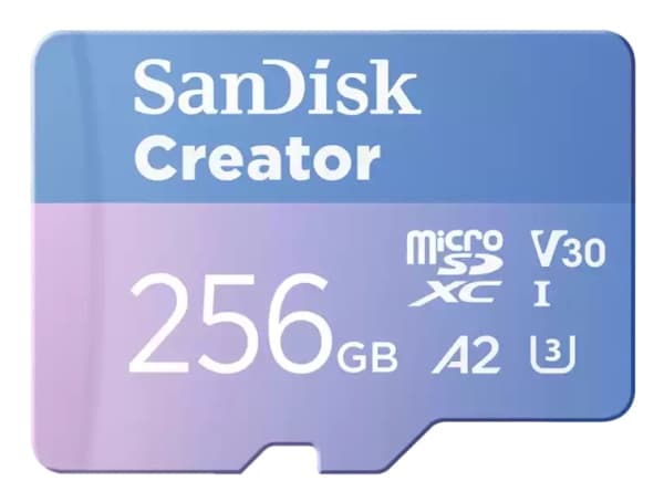 SanDisk Creator - Flashminnekort (microSDXC til SD-adapter inkludert) - 256 GB - A2 / Video Class V30 / UHS-I U3 - microSDXC UHS-I
