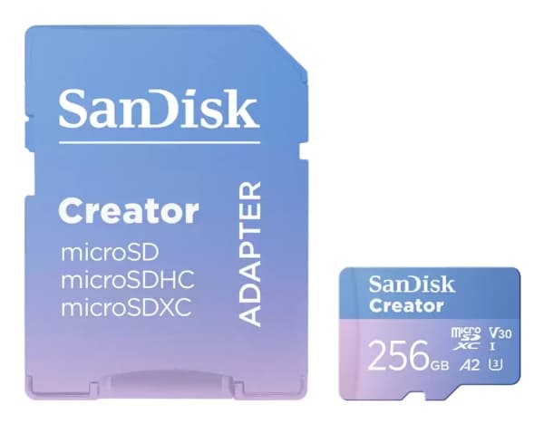 SanDisk Creator - Flashminnekort (microSDXC til SD-adapter inkludert) - 256 GB - A2 / Video Class V30 / UHS-I U3 - microSDXC UHS-I