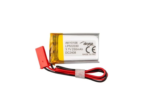 Akyga AKY0106, Batteri, Gull, Sølv, Lithium-Ion (Li-Ion), 250 mAh, 3,7 V, 20 mm
