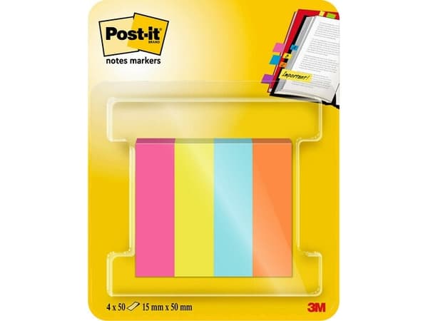 Post-It 7100259443, Blå, Orange, Rosa, Gul, 15 mm, 50 mm, 50 ark