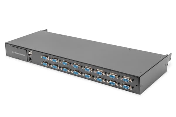 Digitus - KVM-konsoll med KVM-svitsj - 16 porter - Tysk - 19" - kan monteres i rack - 1920 x 1080 Full HD (1080p) @ 60 Hz - 1000:1 - RAL 9005, svart