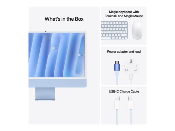 Apple iMac 24-inch with Retina 4.5K display: M4 chip with 10-core CPU and 10-core GPU, 16GB, 256GB SSD - Blue, 59.7 cm (23.5"), 4.5K Ultra HD, Apple