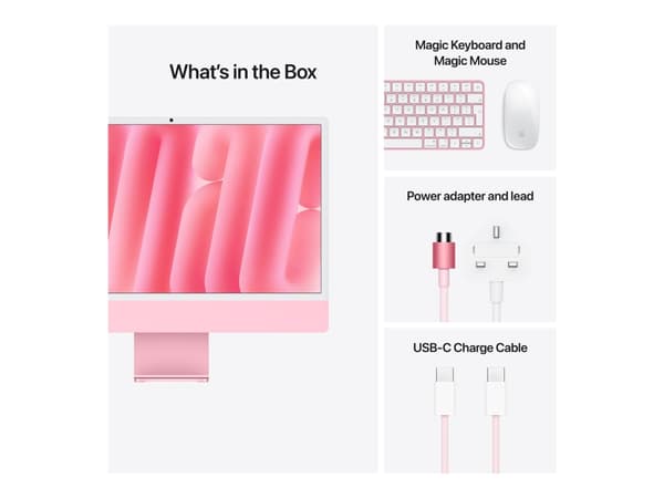 Apple iMac 24-inch with Retina 4.5K display: M4 chip with 10-core CPU and 10-core GPU, 16GB, 256GB SSD - Pink, 59.7 cm (23.5"), 4.5K Ultra HD, Apple