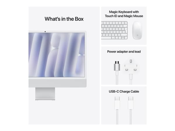 Apple iMac 24-inch with Retina 4.5K display, Nano-texture glass: M4 chip with 10-core CPU and 10-core GPU, 256GB SSD, 16GB - Silver, 59.7 cm (23.5"),