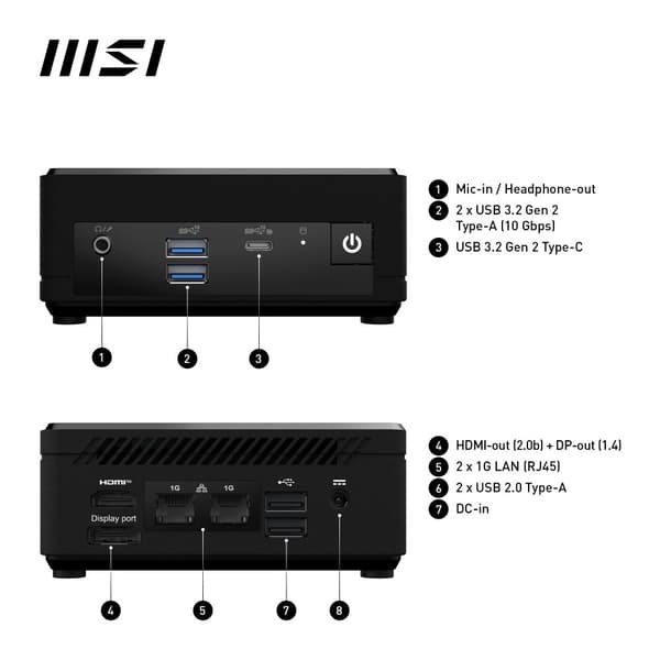 MSI Cubi N ADL-006DE Intel® N N200 4 GB DDR4-SDRAM 128 GB SSD Windows 11 Pro Mini PC Mini-PC Svart