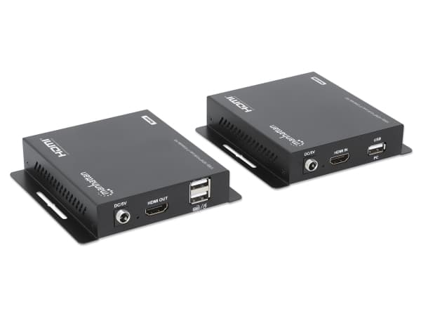 Manhattan 1080p HDMI KVM over IP Extender Kit, Extends 1080p@60Hz signal up to 120m with a single Cat6 Ethernet Cable or an IP-enabled network, Trans