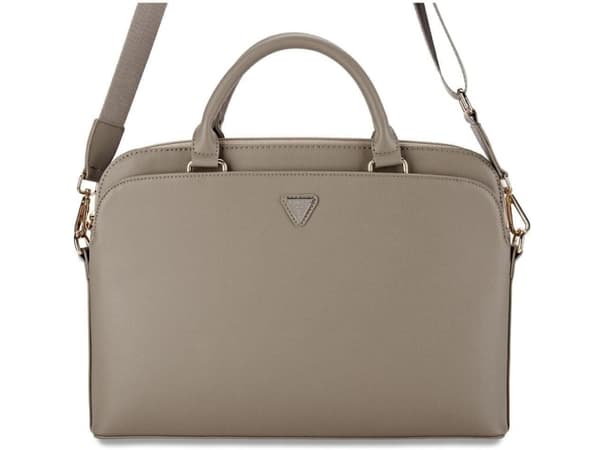 Bag Guess Grained Zipper Pocket Triangle Logo 15" brown