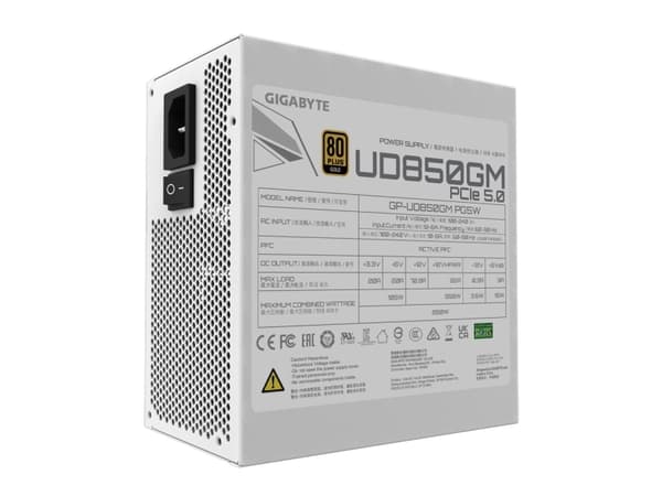 GIGABYTE UD850GM PG5W, 850 W, 100 - 240 V, 50/60 Hz, 12 A, Aktiv, 105 W