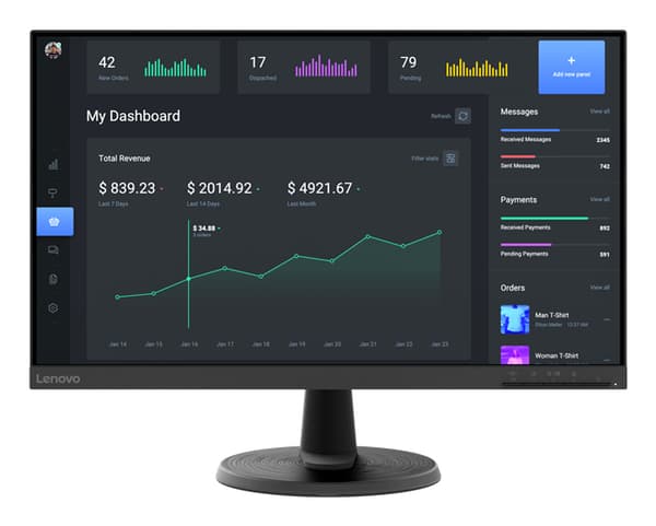 Lenovo D24-40 platta pc-skärmar 60,5 cm (23.8") 1920 x 1080 pixlar Full HD LED Svart