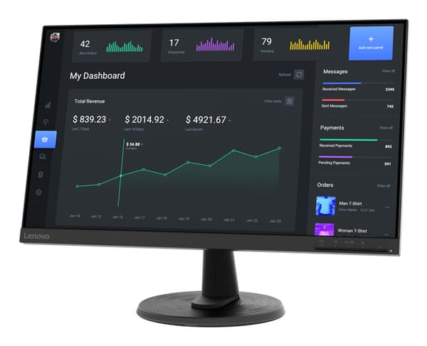 Lenovo D24-40 platta pc-skärmar 60,5 cm (23.8") 1920 x 1080 pixlar Full HD LED Svart