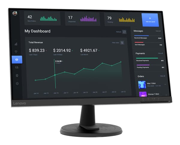 Lenovo D24-40 platta pc-skärmar 60,5 cm (23.8") 1920 x 1080 pixlar Full HD LED Svart Svart