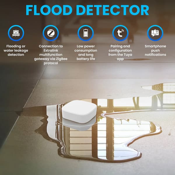 Smart vannsensor med Zigbee, IP66-klassifisering og dobbeltsidig deteksjon