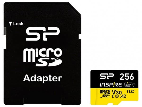 Silicon Power microSDXC memory card Power Inspire 256GB V30 UHS-I U3 A2 4K DDR200 170/150MB/s TLC + adapter