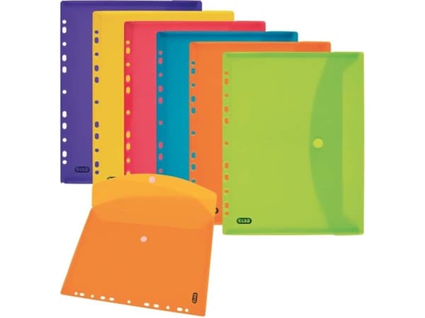 Elba KONVOLUTTMAPPE MED PERFORERT VELCRO A4 MIX TRANSPARENT FARGEPAKKE 6