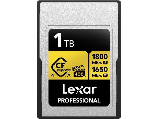 Lexar LCAGOLD001T- RNENG, 1 TB, CFexpress Type A, 1800 MB/s, 1650 MB/s, Fallsikker, Støvtett, Sjokkresistent, Vibrasjon sikker, Flerfarget