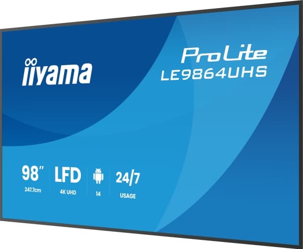 iiyama LE9864UHS-B1AG, Digital skiltingstavle (flatskjerm), 2,49 m (98"), 3840 x 2160 piksler, Wi-Fi, 24/7