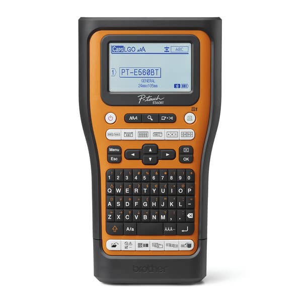Brother PT-E560BTSP etikettskrivare Termal transfer 180 x 180 DPI 30 mm/sek Kabel & Trådlös HSE/TZe Bluetooth QWERTZ Svart, Orange