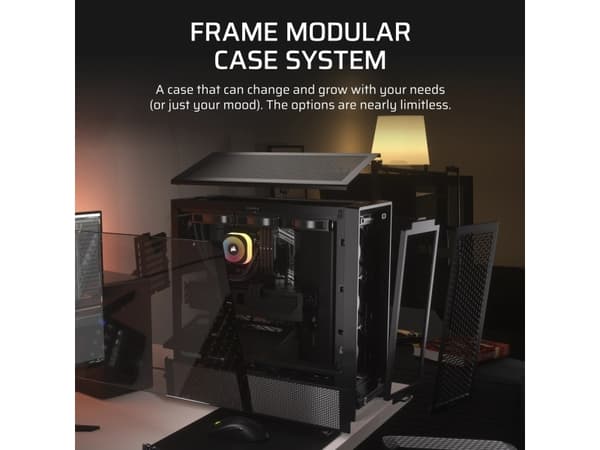 CORSAIR FRAME 4000D RS - Midi-torn spel - utökad ATX - genomskinlig sidopanel (härdat glas) - ingen strömförsörjning (ATX) - svart - USB/ljud
