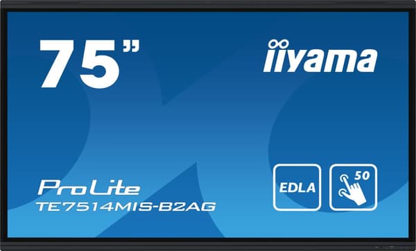 iiyama PROLITE TE7514MIS-B2AG Platt skärm för digital skyltning 190,5 cm (75") LCD Wi-Fi 435 cd/m² 4K Ultra HD Svart Pekskärm Inbyggd processor Androi Svart