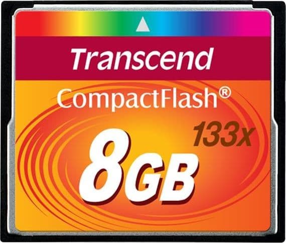 Transcend TS8GCF133, 8 GB, CompactFlash, MLC, 50 MB/s, 20 MB/s, Sort