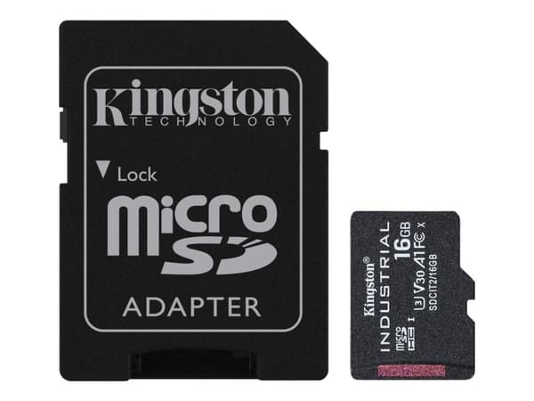 Kingston Industrial - Flashminnekort (microSDHC til SD-adapter inkludert) - 16 GB - A1 / Video Class V30 / UHS-I U3 / Class10 - microSDHC UHS-I