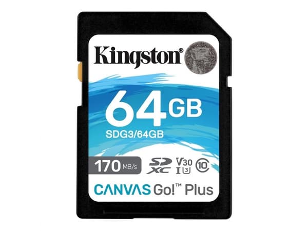 Kingston Canvas Go! Plus - Flashminnekort - 64 GB - Video Class V30 / UHS-I U3 / Class10 - SDXC UHS-I