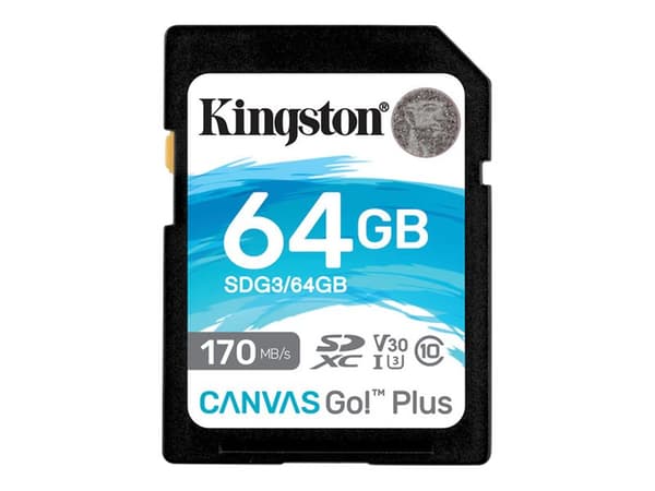 Kingston Canvas Go! Plus - Flashminnekort - 64 GB - Video Class V30 / UHS-I U3 / Class10 - SDXC UHS-I