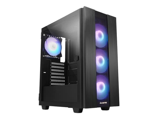 Chieftec Gamer Series Hunter 2 - Tower spel - ATX - genomskinlig sidopanel (härdat glas) - ingen strömförsörjning (ATX) - svart - USB/ljud Svart