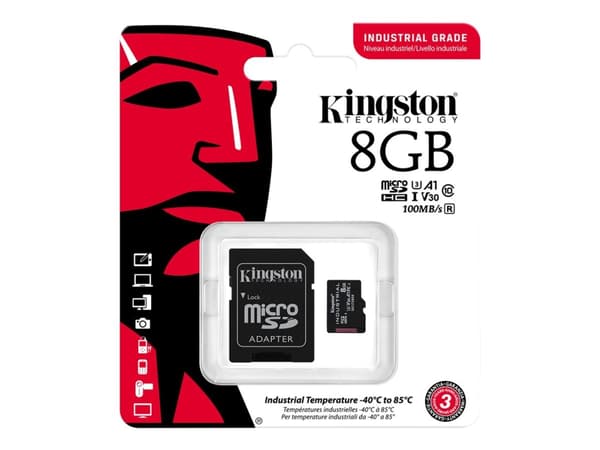 Kingston Industrial - Flashminnekort (microSDHC til SD-adapter inkludert) - 8 GB - A1 / Video Class V30 / UHS-I U3 / Class10 - microSDHC UHS-I