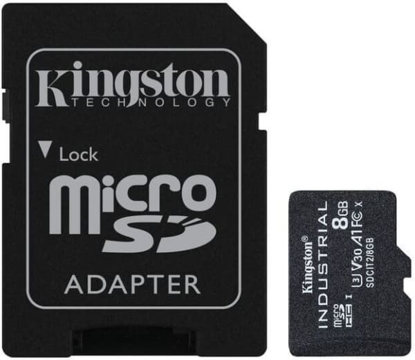 Kingston Industrial - Flashminnekort (microSDHC til SD-adapter inkludert) - 8 GB - A1 / Video Class V30 / UHS-I U3 / Class10 - microSDHC UHS-I