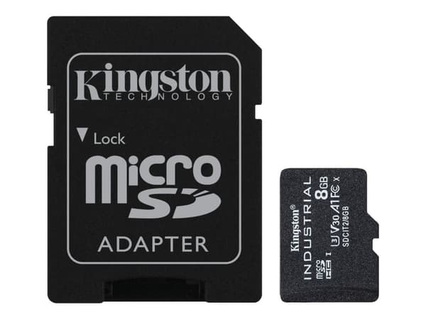 Kingston Industrial - Flashminnekort (microSDHC til SD-adapter inkludert) - 8 GB - A1 / Video Class V30 / UHS-I U3 / Class10 - microSDHC UHS-I