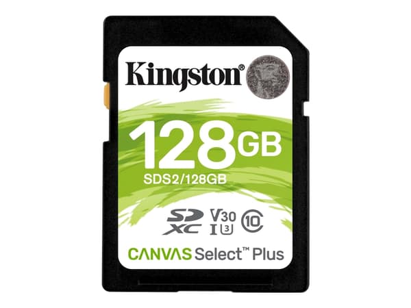 Kingston Canvas Select Plus - Flashminnekort - 128 GB - Video Class V30 / UHS-I U3 / Class10 - SDXC UHS-I