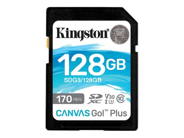 Kingston Canvas Go! Plus - Flash-minneskort - 128 GB - Video Class V30 / UHS-I U3 / Class10 - SDXC UHS-I