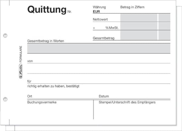 herlitz formulärbok kvitto med moms visas separat DIN A6 liggande 2x 50 sidor