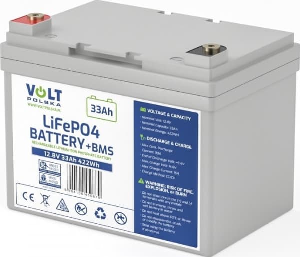 BATTERI VOLTAS POLSKA Litium-jern-fosfat LiFePO4 12V 33Ah 30A