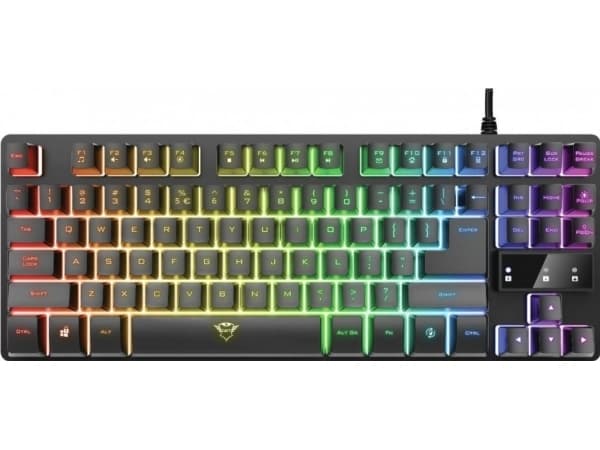 Trust GXT 833 Thado, Tenkeyless (80–87 %), USB, Kalvokytkin, Musta, Hopea musta, Hopea