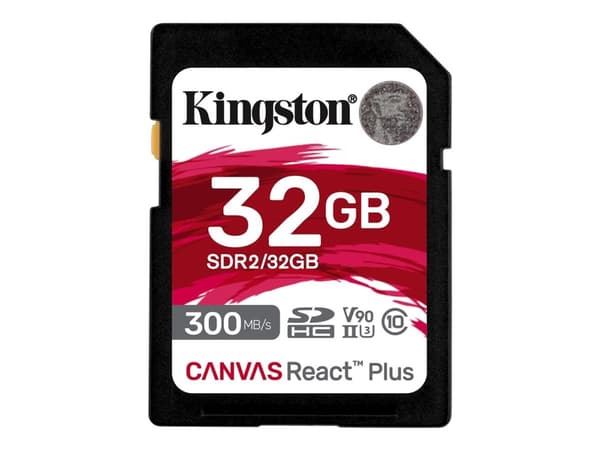 Kingston Canvas React Plus - Flashminnekort - 32 GB - Video Class V90 / UHS-II U3 / Class10 - SDXC UHS-II