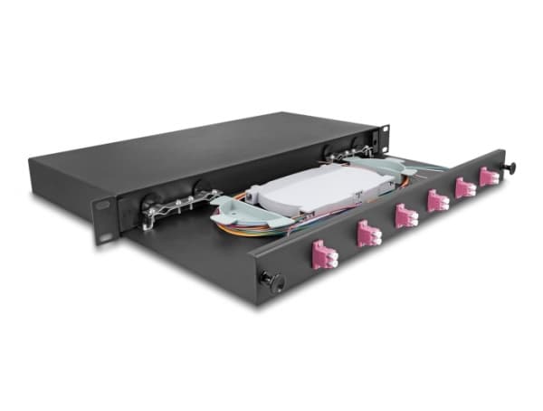 Delock - Fiberoptisk skarvlåda - OM4, complete assembled - fram - rackmontering - LC Duplex x 6 - svart - 1U - 19"
