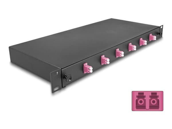 Delock - Fiberoptisk skarvlåda - OM4, complete assembled - fram - rackmontering - LC Duplex x 6 - svart - 1U - 19"