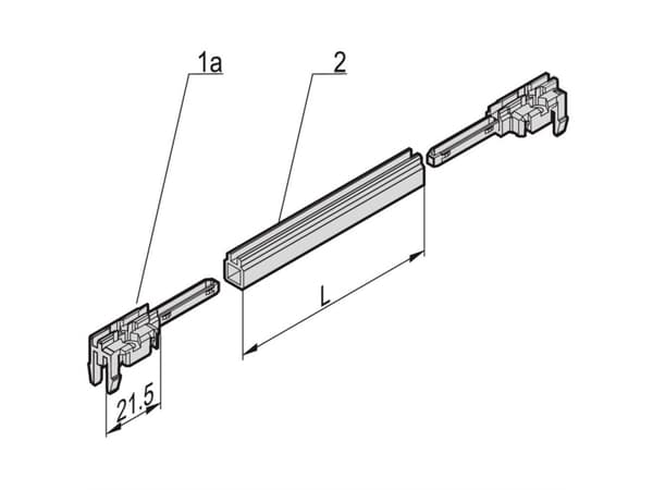 SCHROFF Styreskinne, PC, 280 mm, sporbredde 2 mm, flerdelt, rød/sølv, 10 stk.