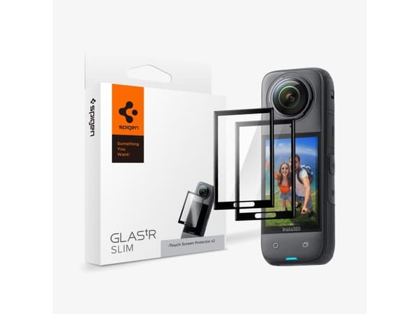 Spigen Glas.tR SLIM, Sort, Gjennomsiktig, Insta 360 X4, Blank skjermbeskytter, 9H, Ripebestandig, Hengende boks