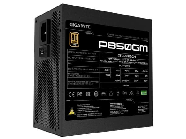 Gigabyte P850GM, 850W, 100-240V, 50/60Hz, 12A, 6A, Aktiv