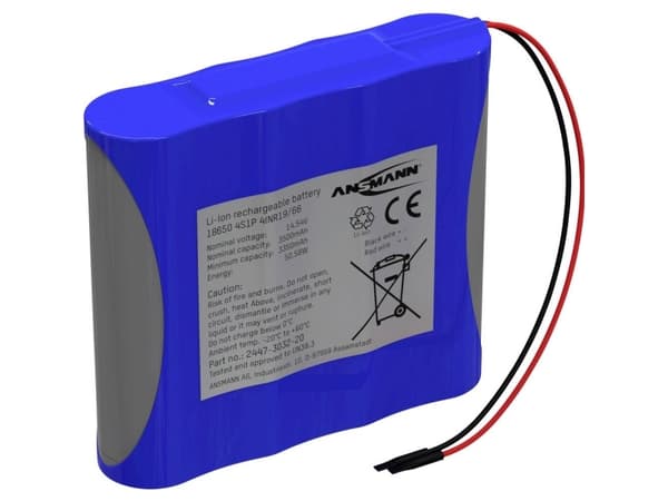 Ansmann 4S1P Akkupack 4x 18650 Kabel Li-Ion 14.5V 3500mAh Batteripakke Celletal: 4 Litium 14.5 V 3500 mAh