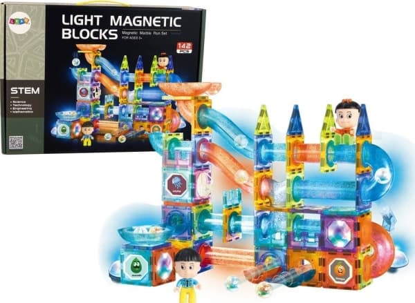 LeanToys Lysande bollbana Magnetiska klossar 142 Elements LEAN Toys