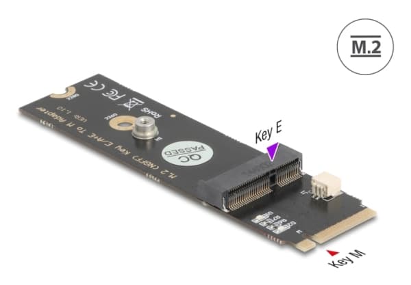 Delock-muunnin M.2 Key M uros M.2 Key E -paikkaan USB- ja PCIe-moduuleille