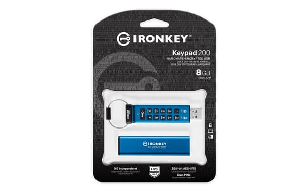 Kingston Technology IronKey Keypad 200 USB-sticka 8 GB USB Type-A 3.2 Gen 1 (3.1 Gen 1) Blå