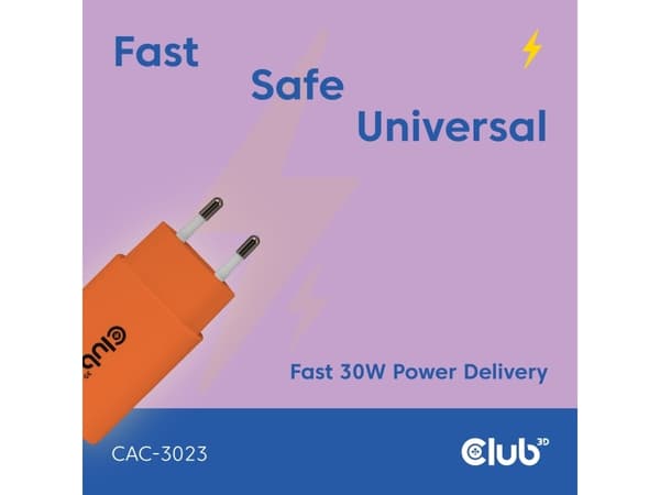Club 3D CAC-3023 30Watt Strømforsyningsadapter Orange 2 stk.