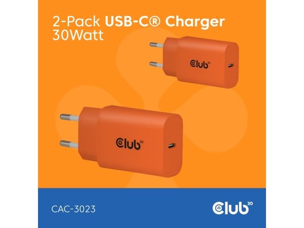 Club 3D CAC-3023 30Watt Strømforsyningsadapter Orange 2 stk.
